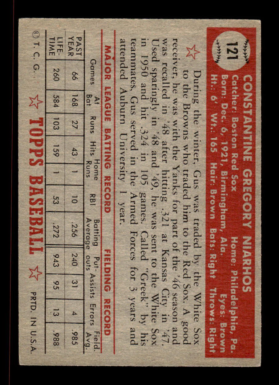 1952 Topps #121 Gus Niarhos Boston Red Sox Crease Free EX HOF-10006747