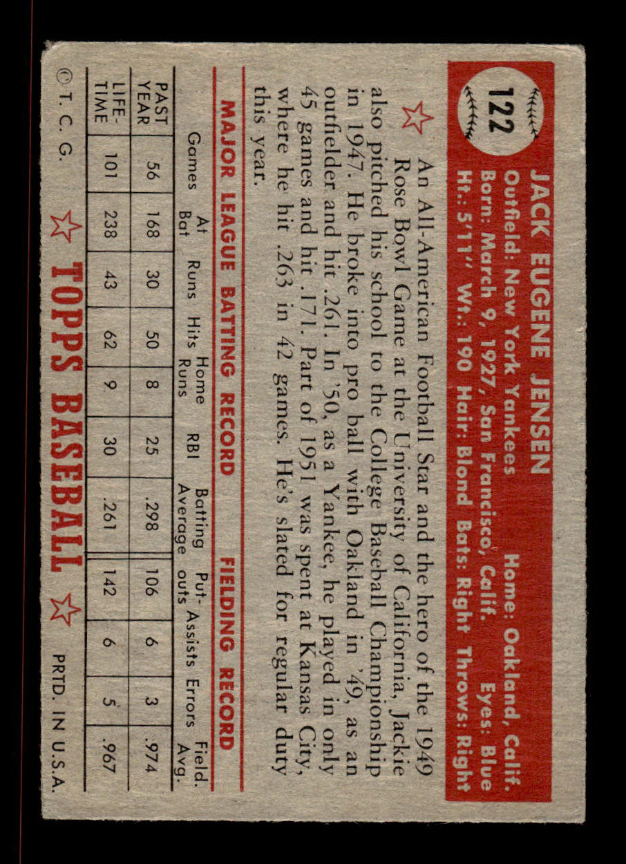 1952 Topps #122 Jack Jensen New York Yankees Crease Free EX HOF-10006748