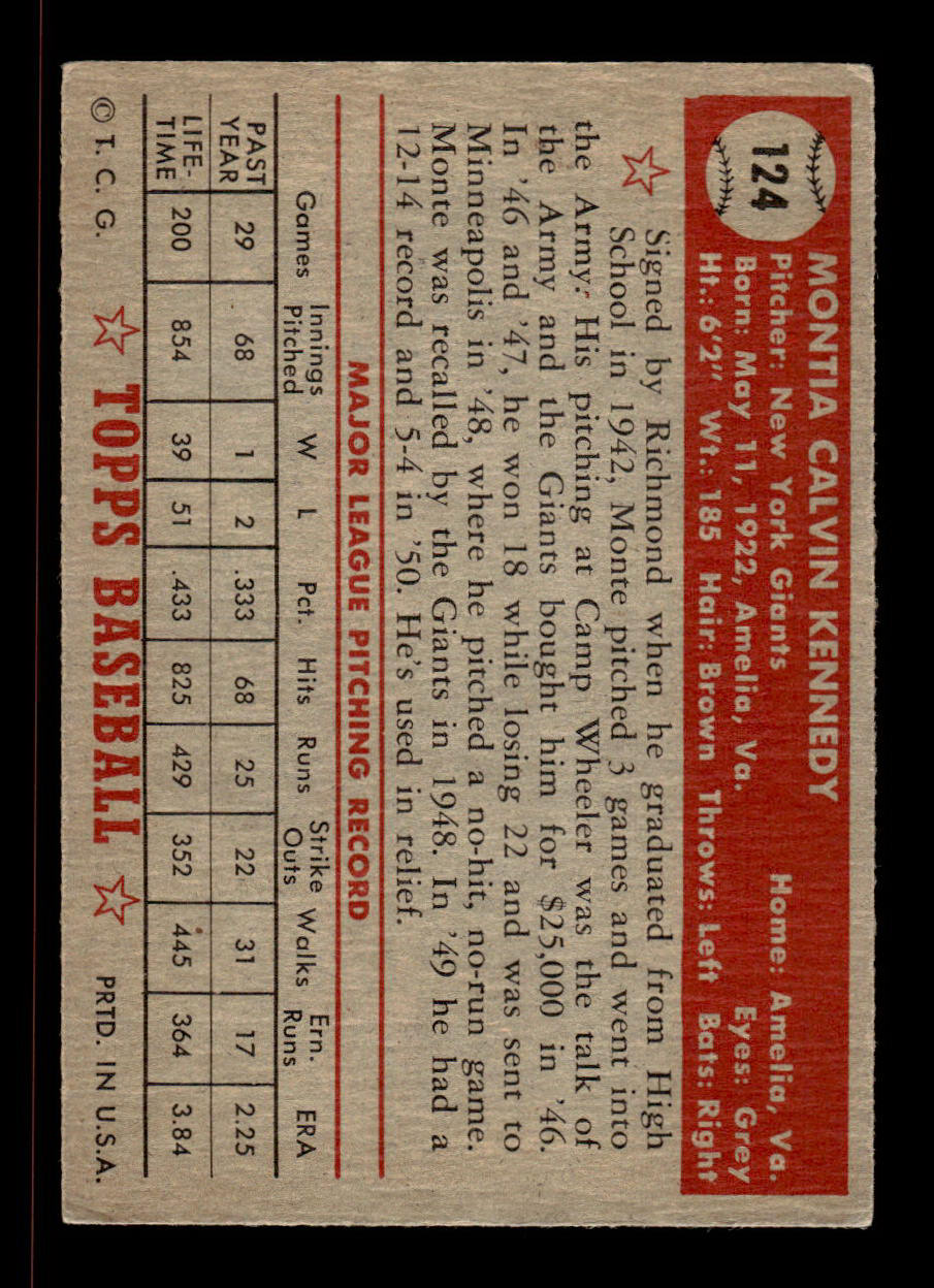 1952 Topps #124 Monte Kennedy New York Giants Crease Free EX HOF-10006750