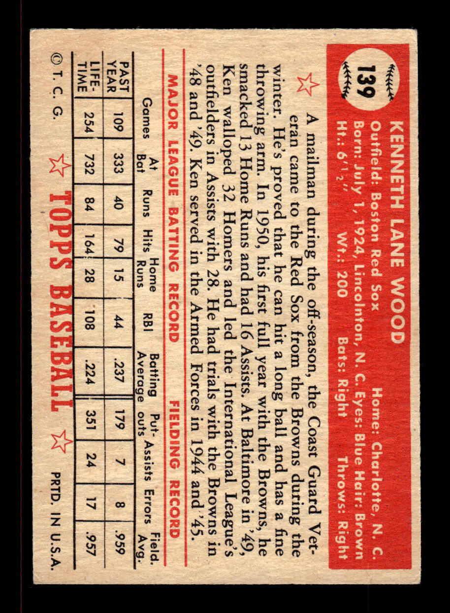 1952 Topps #139 Ken Wood Boston Red Sox EXMT HOF-10006765