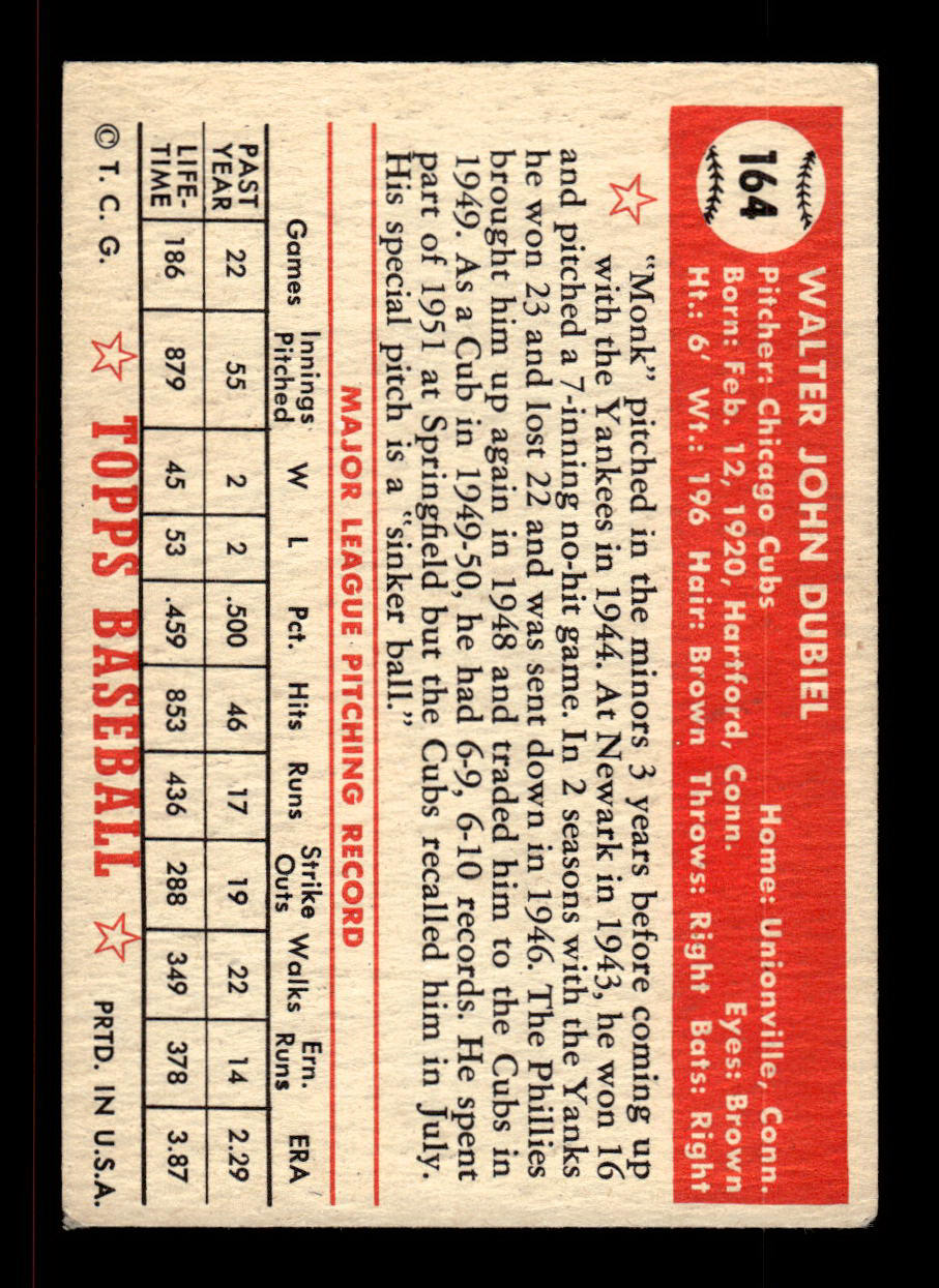 1952 Topps #164 Walt Dubiel Chicago Cubs Crease Free EX HOF-10006889
