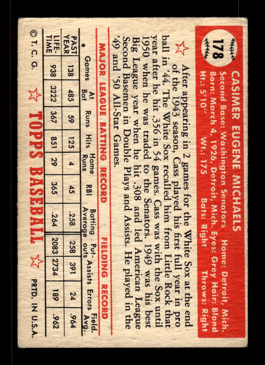 1952 Topps #178 Cass Michaels Washington Senators Crease Free EX HOF-10006903