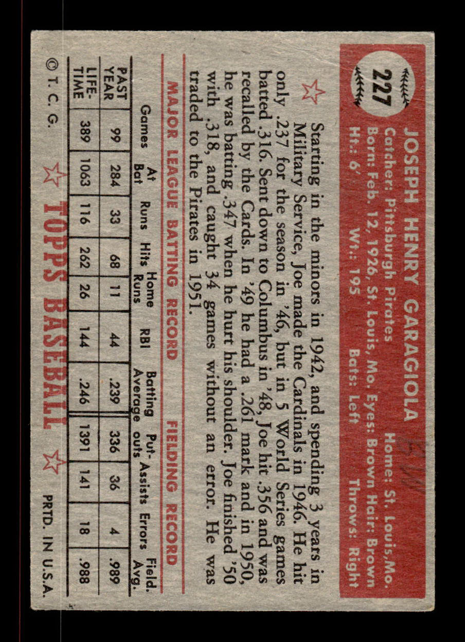 1952 Topps #227 Joe Garagiola Pittsburgh Pirates VGEX HOF-10006952