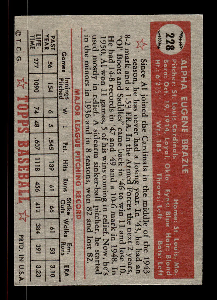 1952 Topps #228 Al Brazle St. Louis Cardinals Crease Free EX HOF-10006953