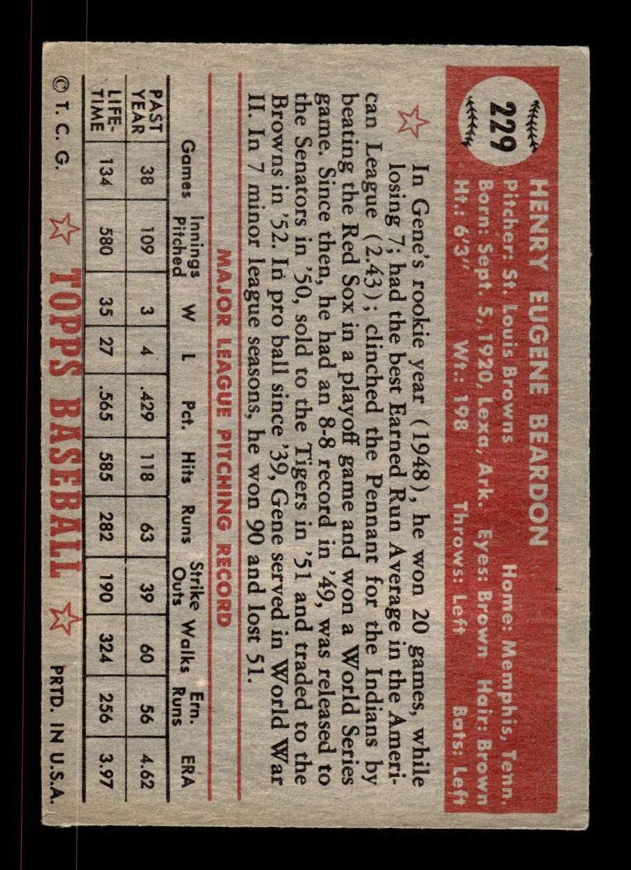 1952 Topps #229 Gene Bearden St. Louis Browns Crease Free EX HOF-10006954