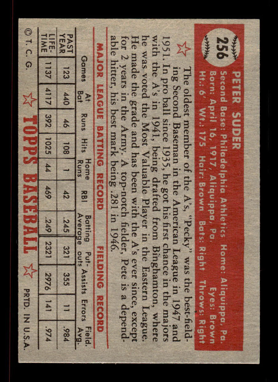 1952 Topps #256 Pete Suder Philadelphia Athletics Crease Free EX HOF-10006980