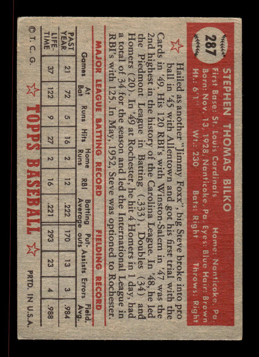 1952 Topps #287 Steve Bilko St. Louis Cardinals Crease Free EX HOF-10007009