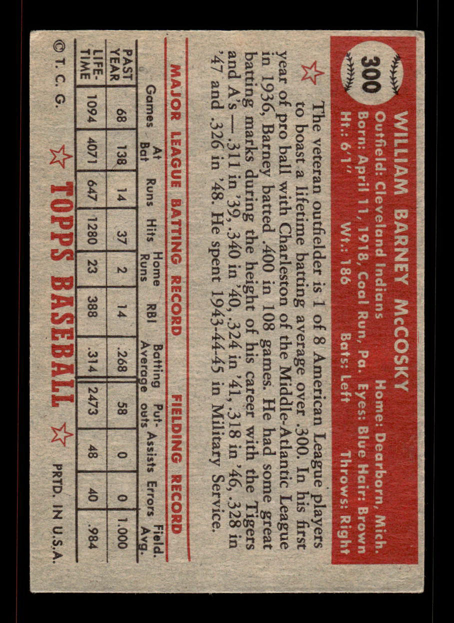 1952 Topps #300 Barney McCosky Cleveland Indians VGEX HOF-10007019