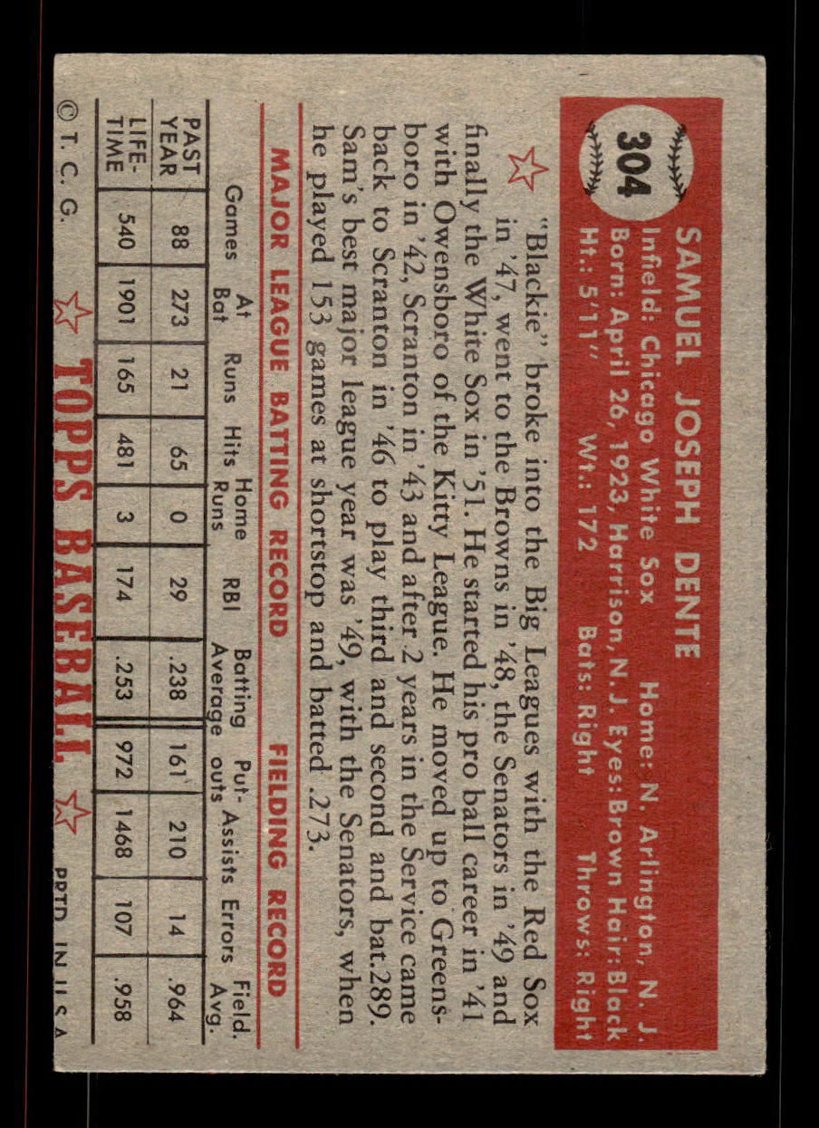 1952 Topps #304 Sam Dente Chicago White Sox Crease Free EXMT HOF-10007023