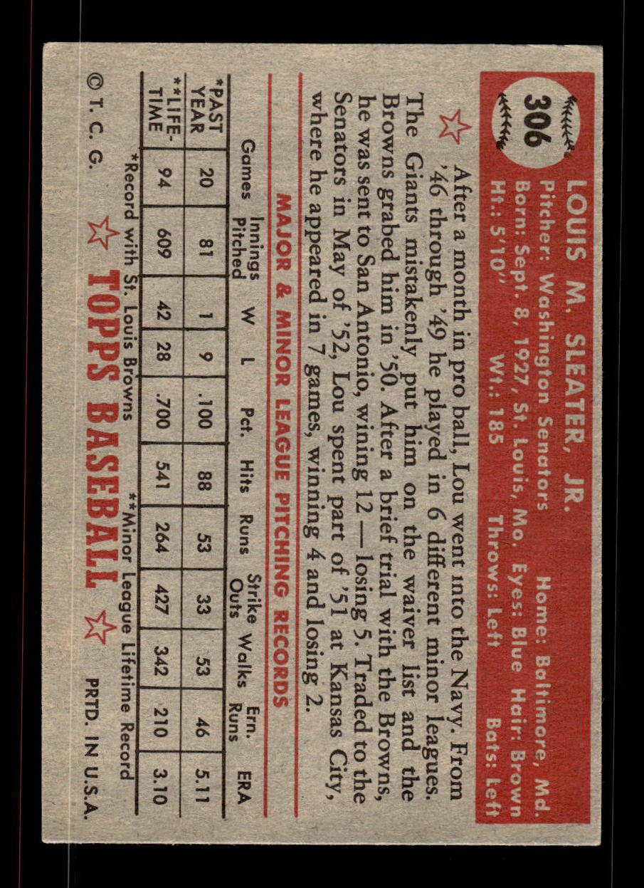 1952 Topps #306 Lou Sleater Washington Senators Crease Free EXMT HOF-10007025