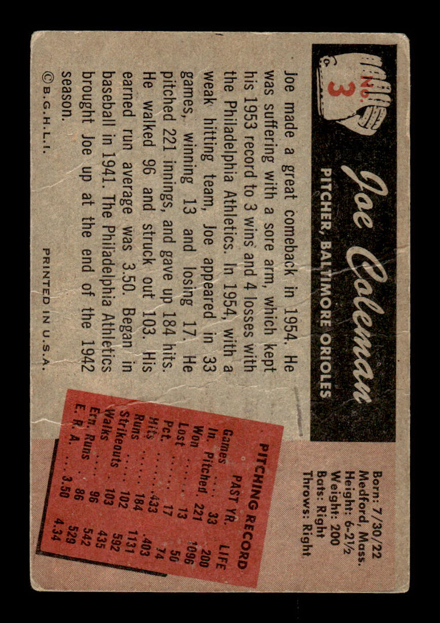 1955 Bowman #3 Joe Coleman Baltimore Orioles F/G 55B10007039