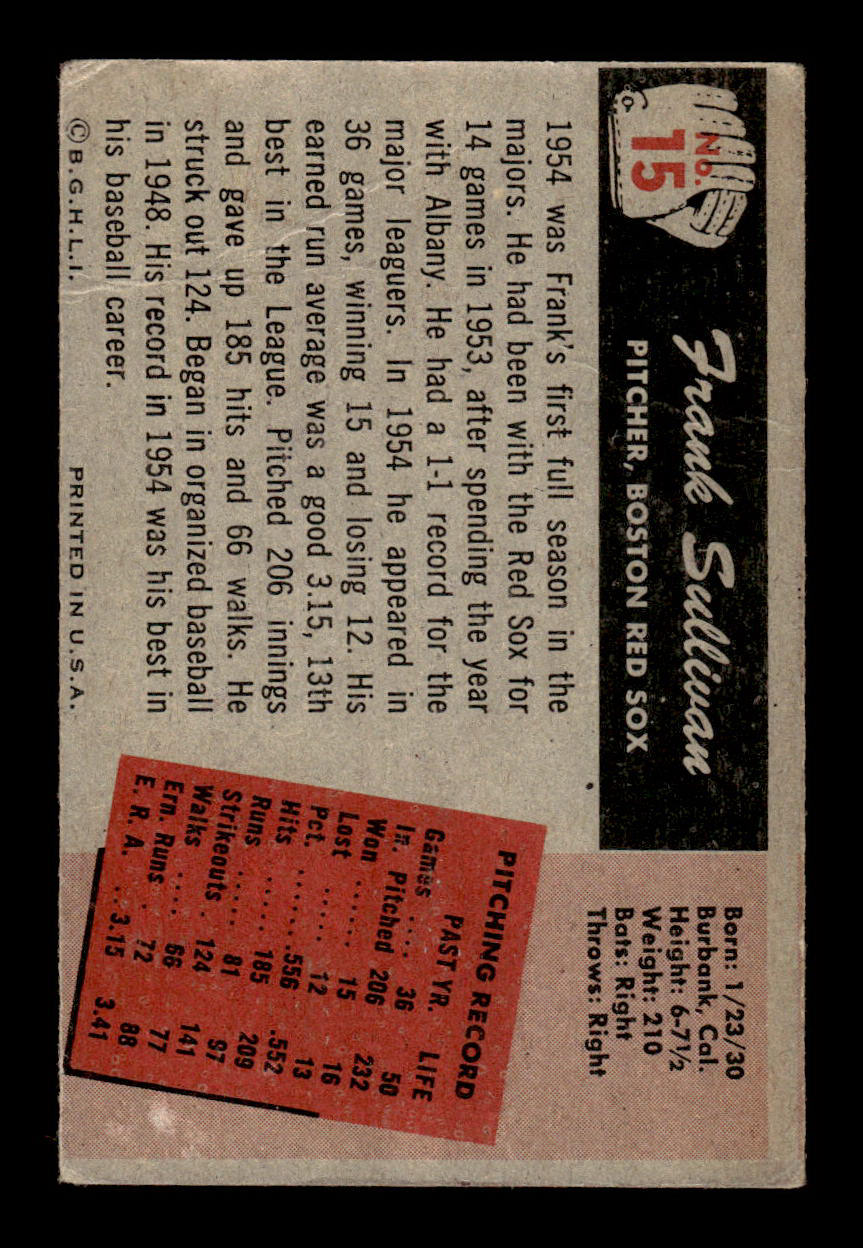 1955 Bowman #15 Frank Sullivan Boston Red Sox G/VG 55B10007051