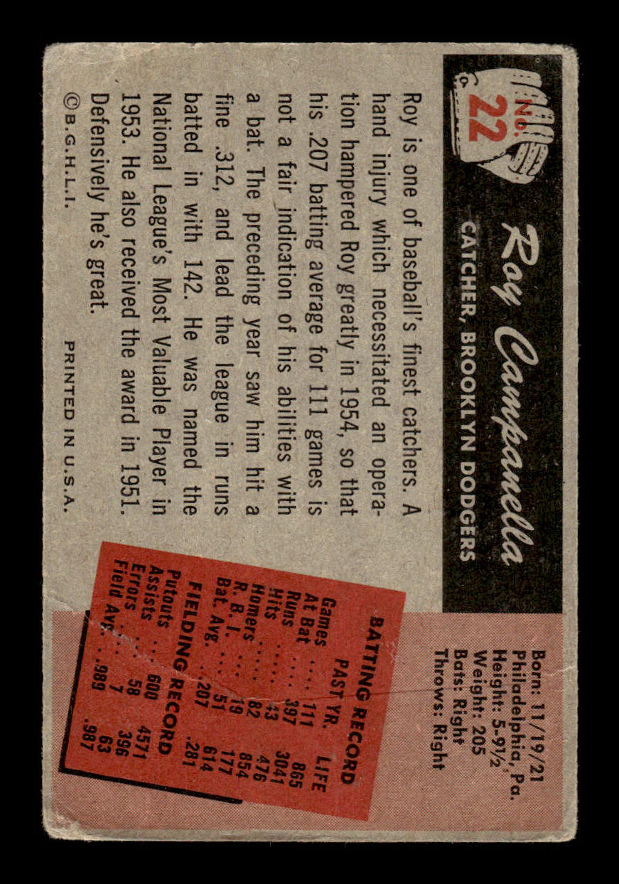 1955 Bowman #22 Roy Campanella Brooklyn Dodgers G 55B10007058