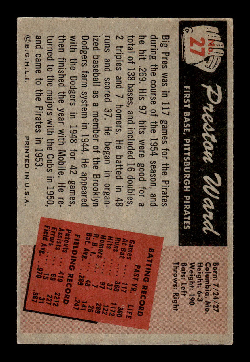 1955 Bowman #27 Preston Ward Pittsburgh Pirates VG 55B10007063