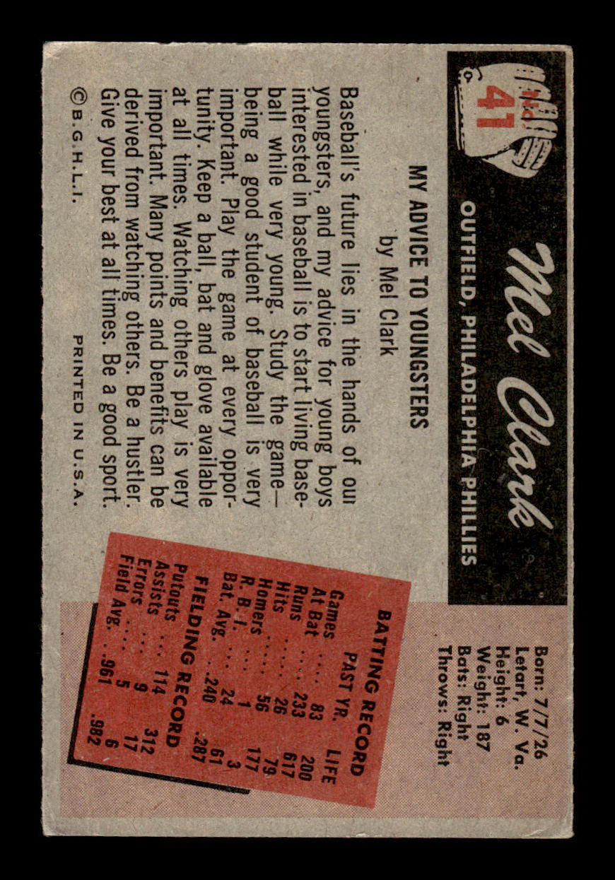 1955 Bowman #41 Mel Clark Philadelphia Phillies G/VG 55B10007077