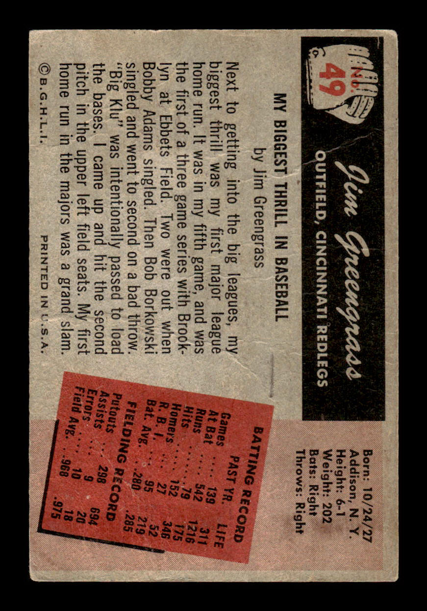 1955 Bowman #49 Jim Greengrass Cincinnati Redlegs G/VG 55B10007085