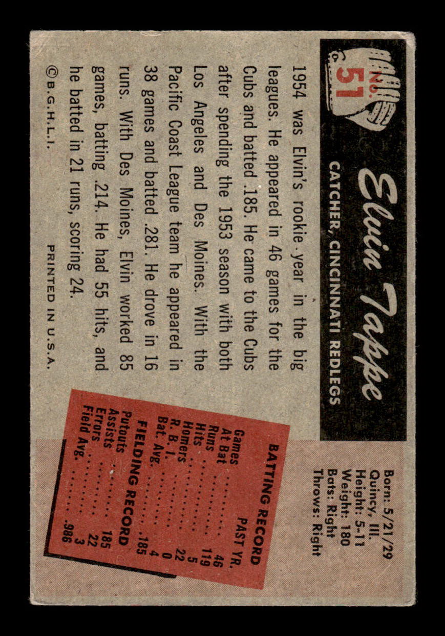 1955 Bowman #51 Elvin Tappe Chicago Cubs G/VG 55B10007087