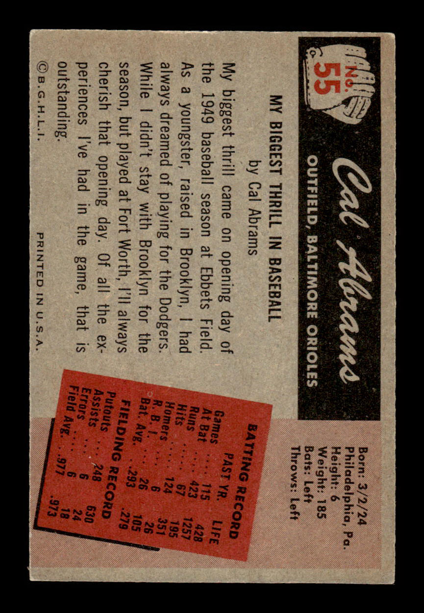 1955 Bowman #55 Cal Abrams Baltimore Orioles EX 55B10007091