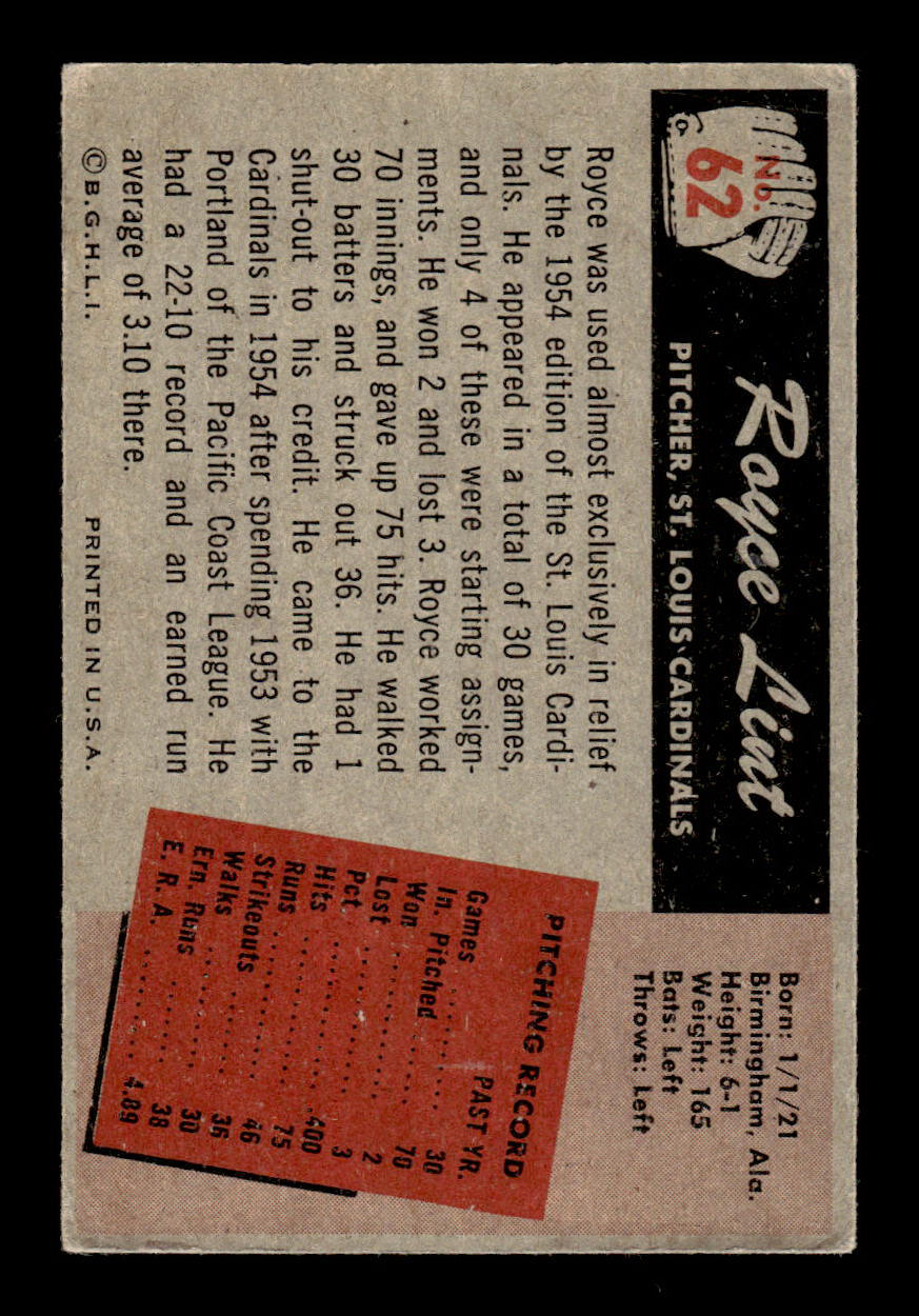 1955 Bowman #62 Royce Lint St. Louis Cardinals G/VG 55B10007098