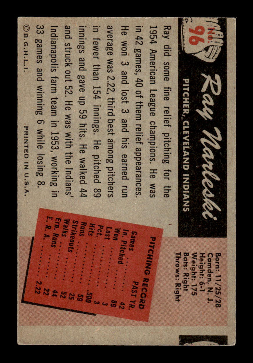 1955 Bowman #96 Ray Narleski Cleveland Indians G/VG 55B10007132