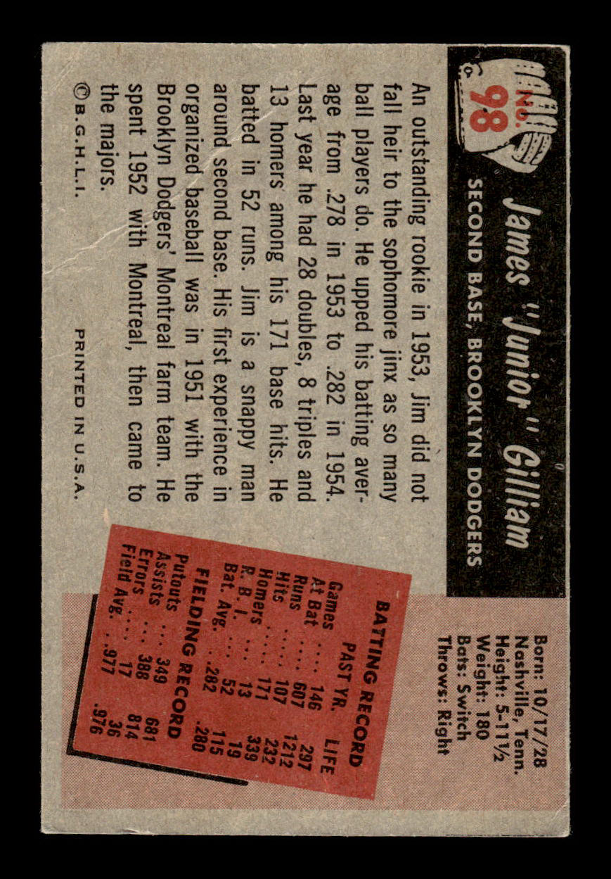 1955 Bowman #98 James "Junior" Gilliam Brooklyn Dodgers G/VG 55B10007134