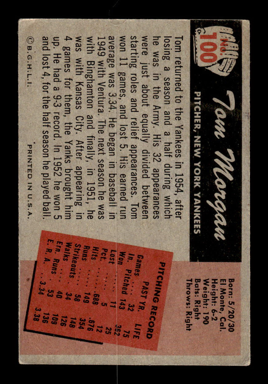 1955 Bowman #100 Tom Morgan New York Yankees G/VG 55B10007136
