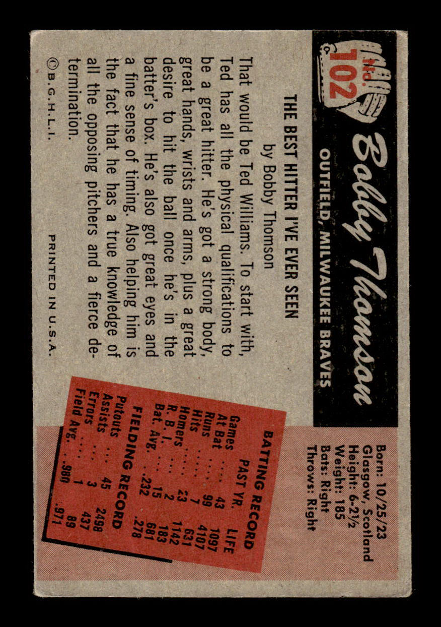 1955 Bowman #102 Bobby Thomson Milwaukee Braves G/VG 55B10007139