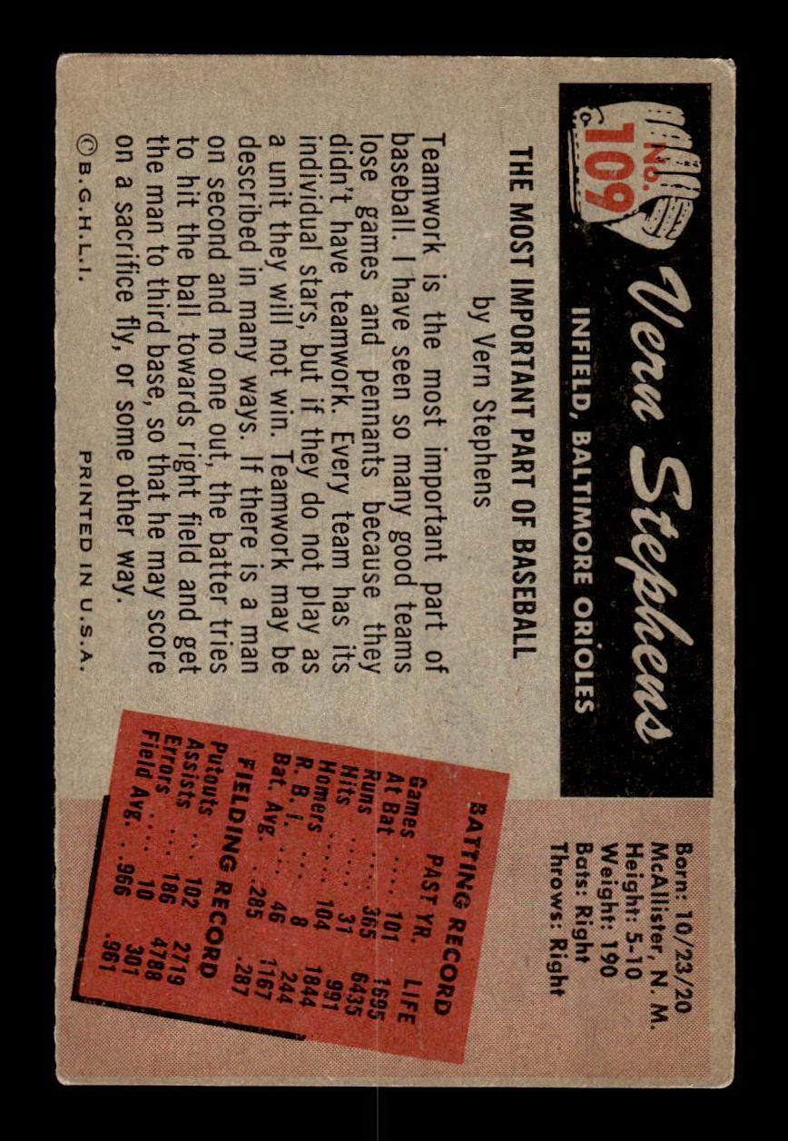 1955 Bowman #109 Vern Stephens Baltimore Orioles G/VG 55B10007146