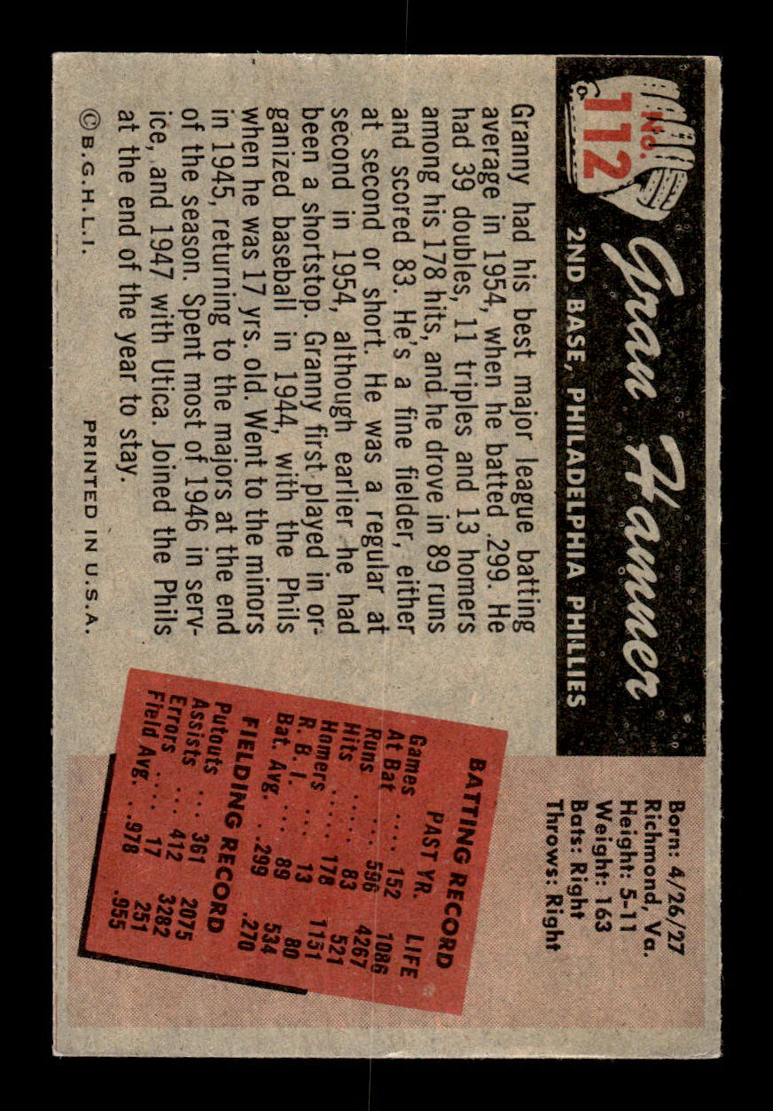 1955 Bowman #112 Granny Hamner Philadelphia Phillies G/VG 55B10007149