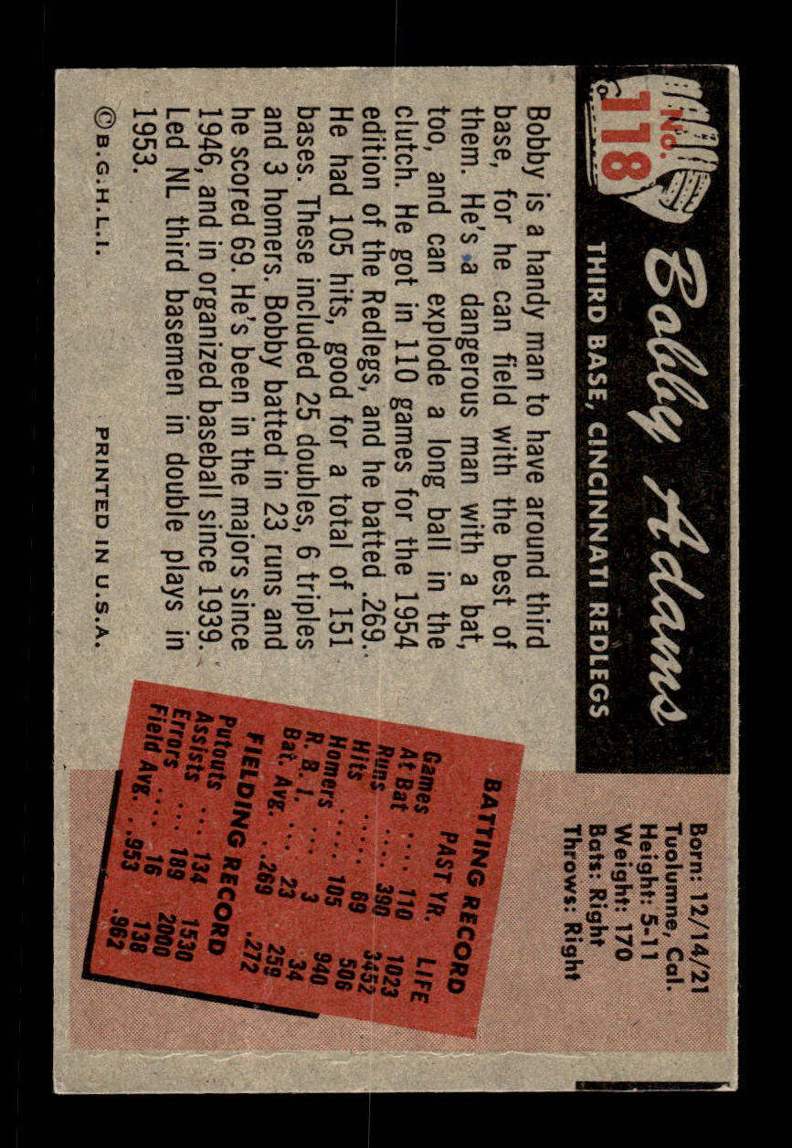 1955 Bowman #118 Bobby Adams Cincinnati Redlegs G/VG 55B10007155