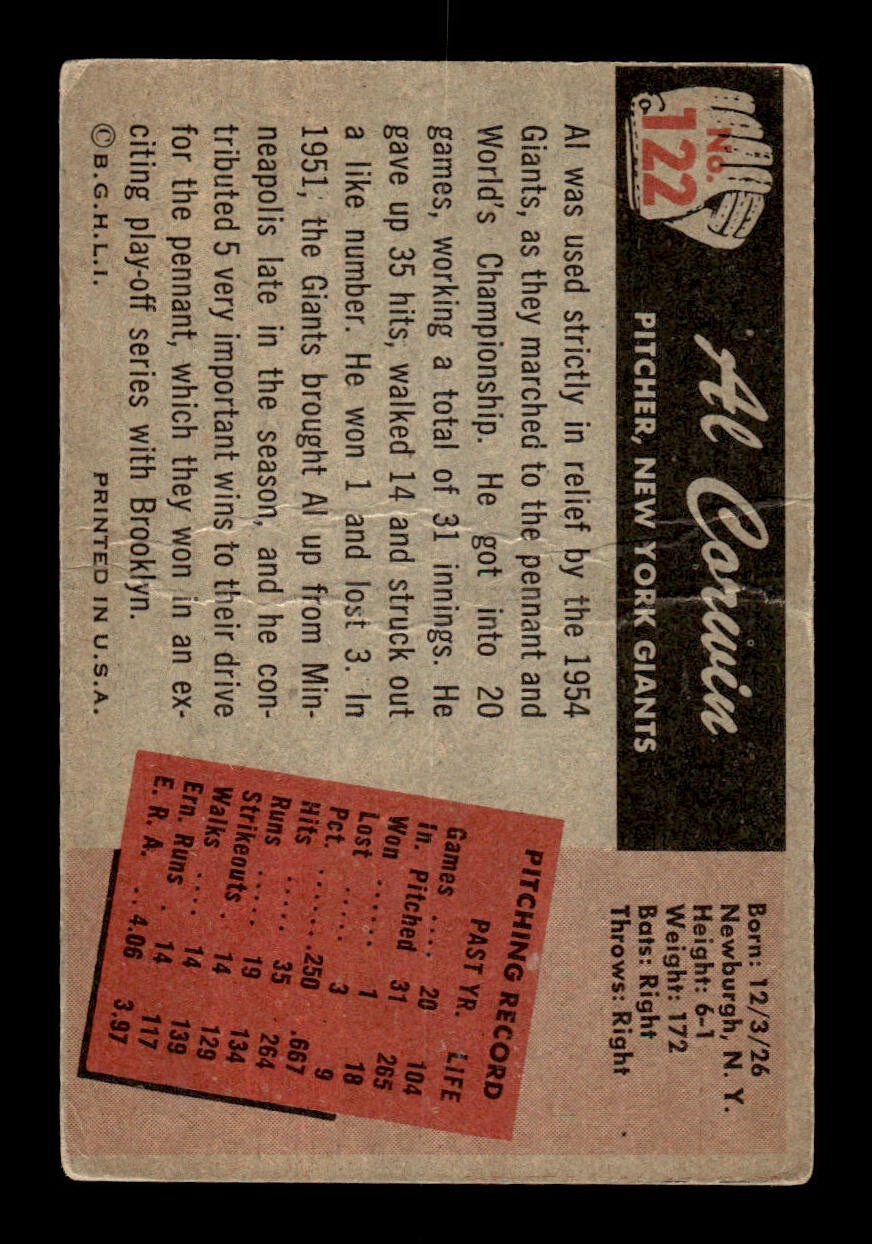 1955 Bowman #122 Al Corwin New York Giants G/VG 55B10007159