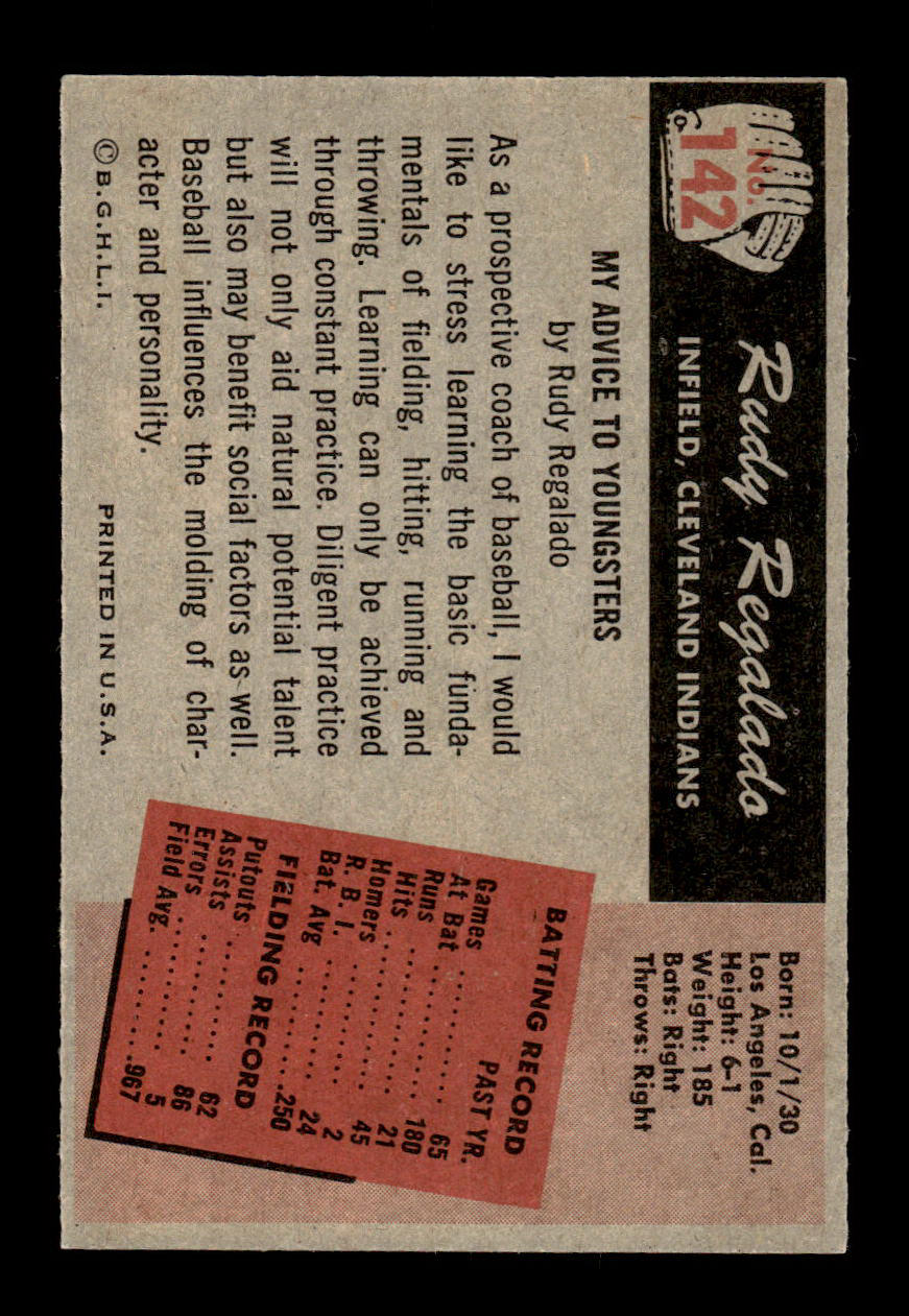 1955 Bowman #142 Rudy Regalado Cleveland Indians EX 55B10007179