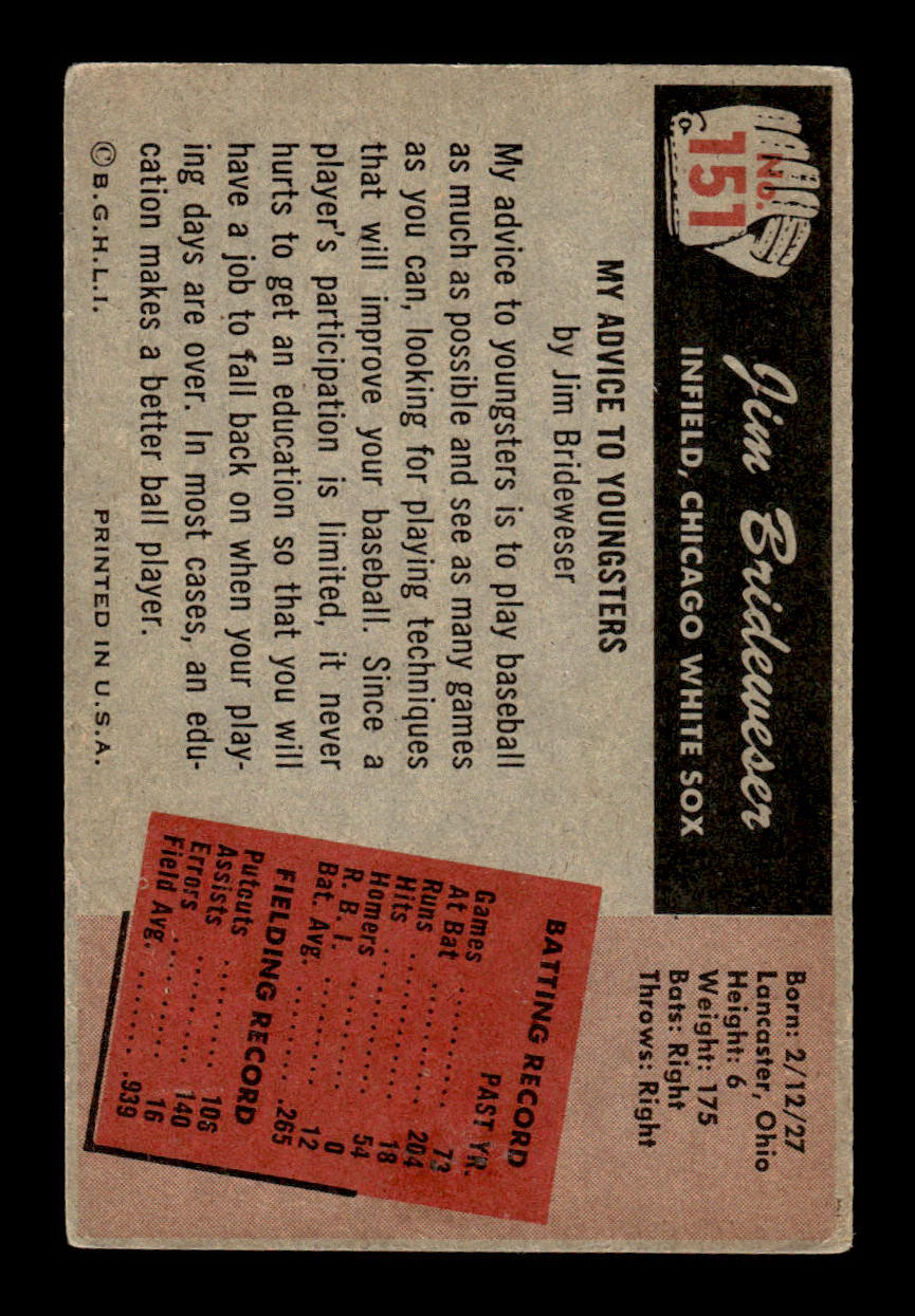 1955 Bowman #151 Jim Brideweser Chicago White Sox G/VG 55B10007187