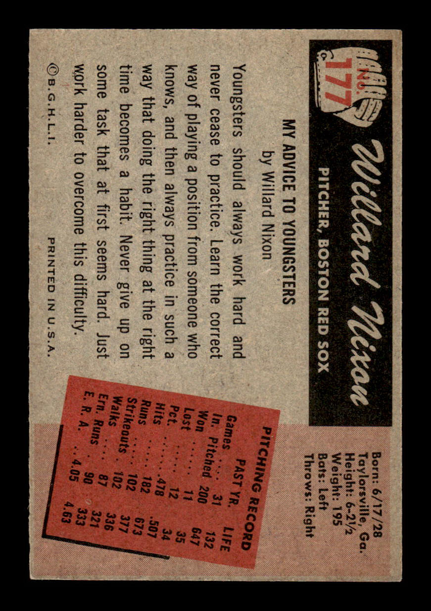 1955 Bowman #177 Willard Nixon Boston Red Sox G/VG 55B10007210