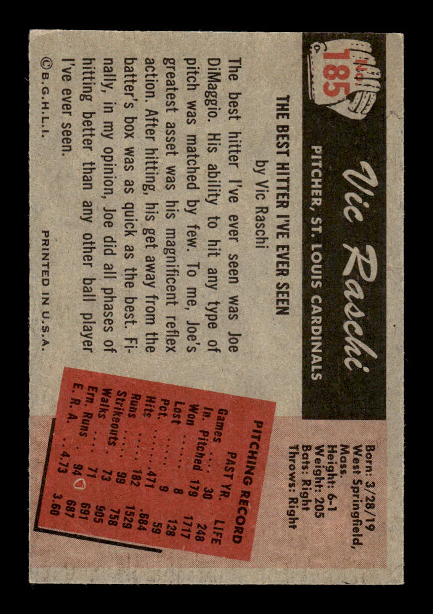 1955 Bowman #185 Vic Raschi St. Louis Cardinals EX 55B10007219
