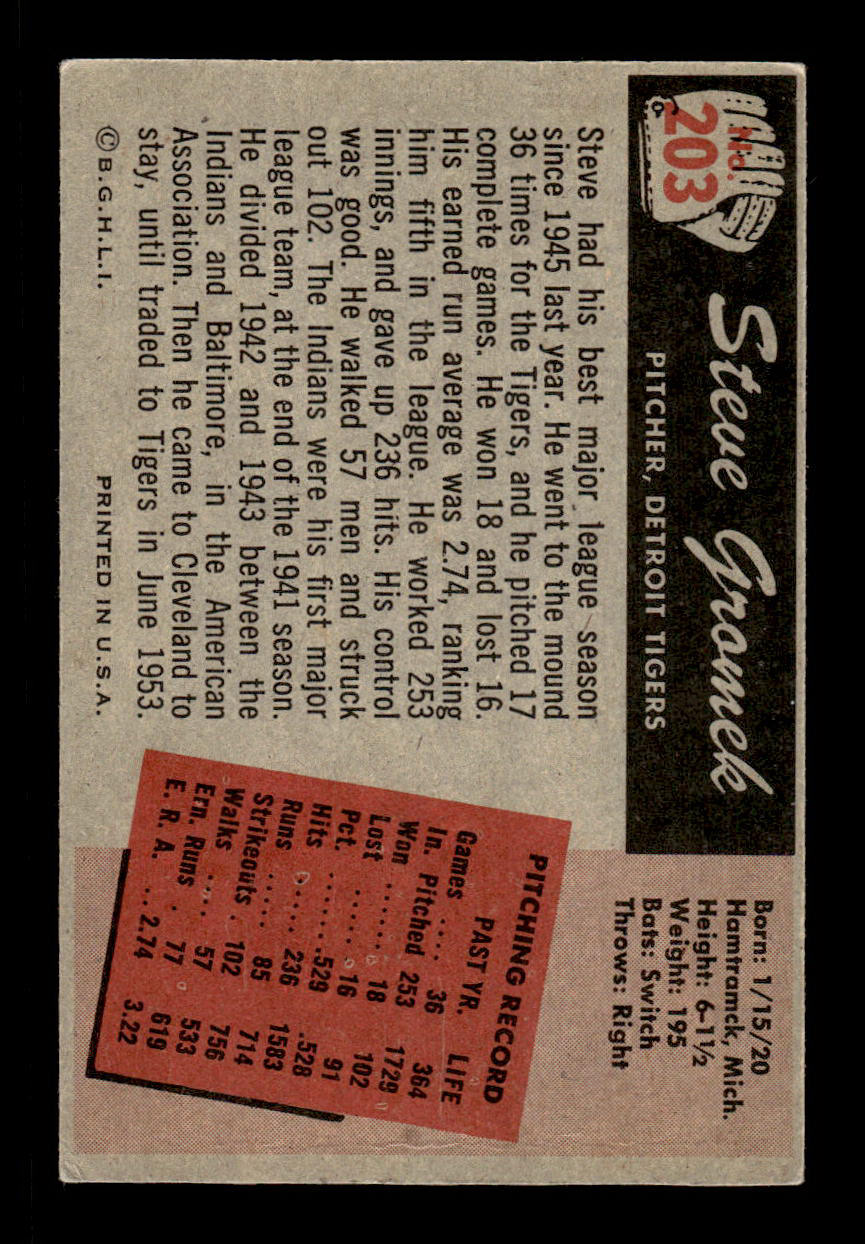 1955 Bowman #203 Steve Gromek Detroit Tigers VGEX 55B10007236