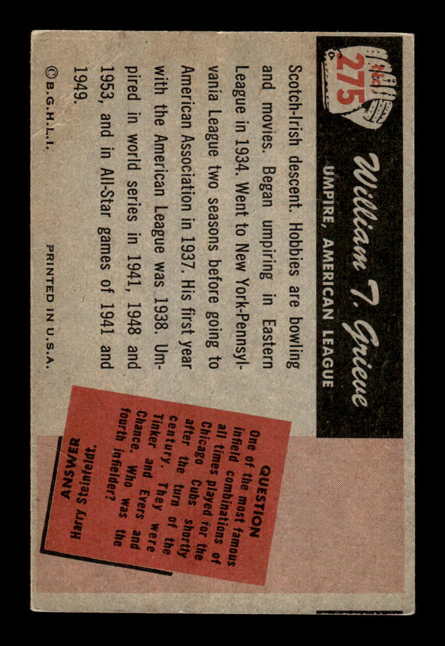 1955 Bowman #275 William T. Grieve VG 55B10007307