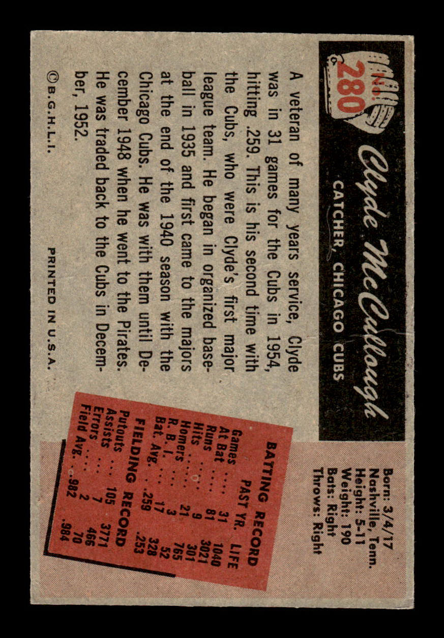1955 Bowman #280 Clyde McCullough Chicago Cubs VGEX 55B10007312