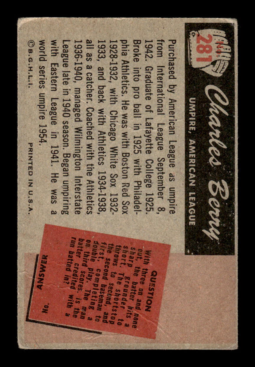 1955 Bowman #281 Charlie Berry G/VG 55B10007313