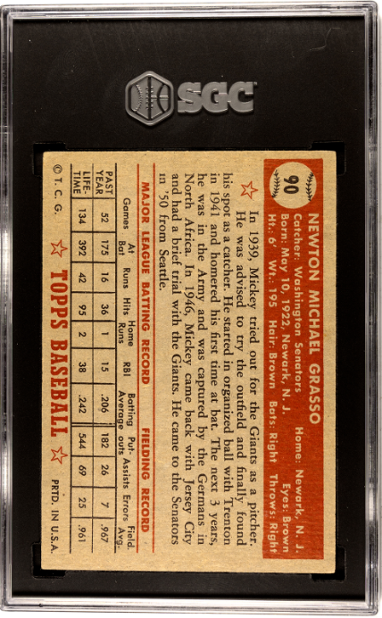 1952 Topps #90 Mickey Grasso SGC 3 SN 1901650