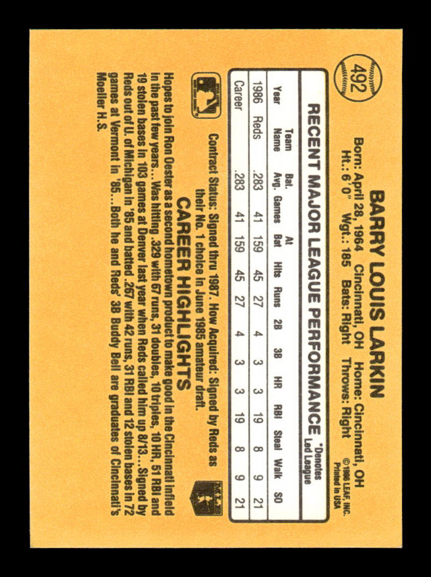 1987 Donruss #492 Barry Larkin EXMT PACK FRESH 55B10007457