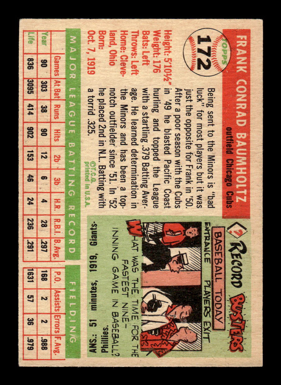 1955 Topps #172 Frank Baumholtz Chicago Cubs EX - HI# 55B10007479
