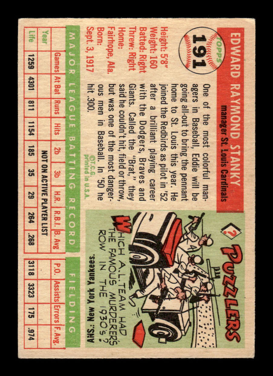 1955 Topps #191 Eddie Stanky St. Louis Cardinals EX - HI# 55B10007480
