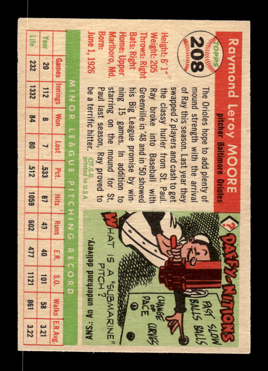 1955 Topps #208 Ray Moore Baltimore Orioles EX - HI# 55B10007496