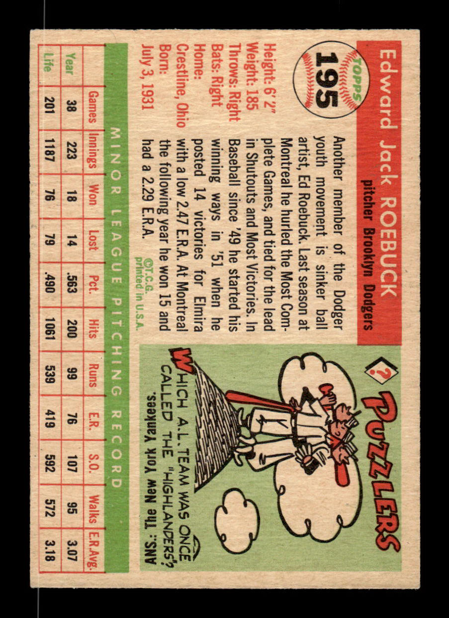 1955 Topps #195 Ed Roebuck Brooklyn Dodgers EX - HI# 55B10007500