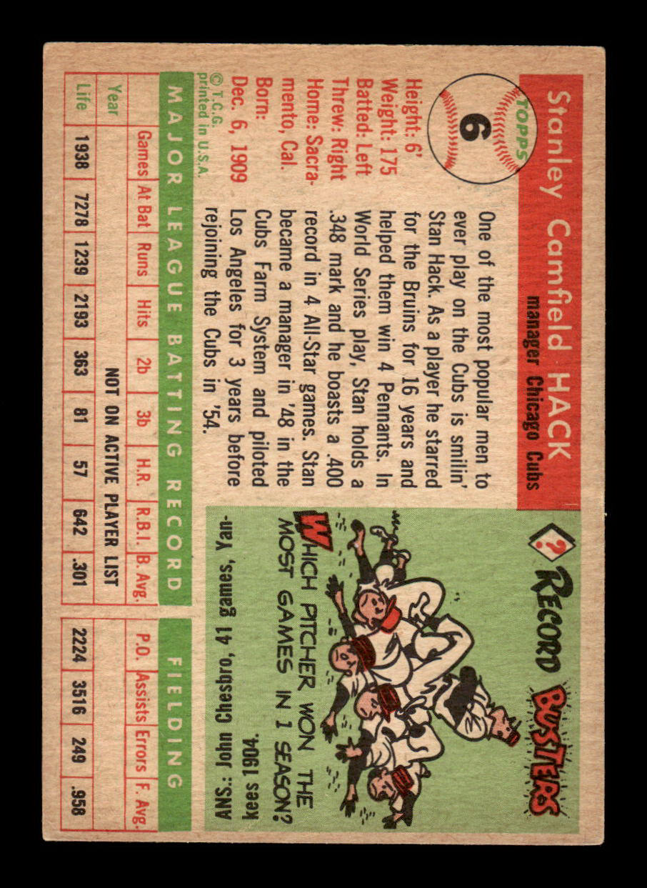 1955 Topps #6 Stan Hack Chicago Cubs VG 55B10007520