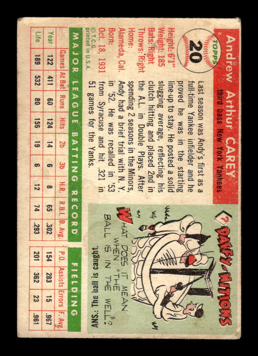 1955 Topps #20 Andy Carey New York Yankees VG 55B10007528