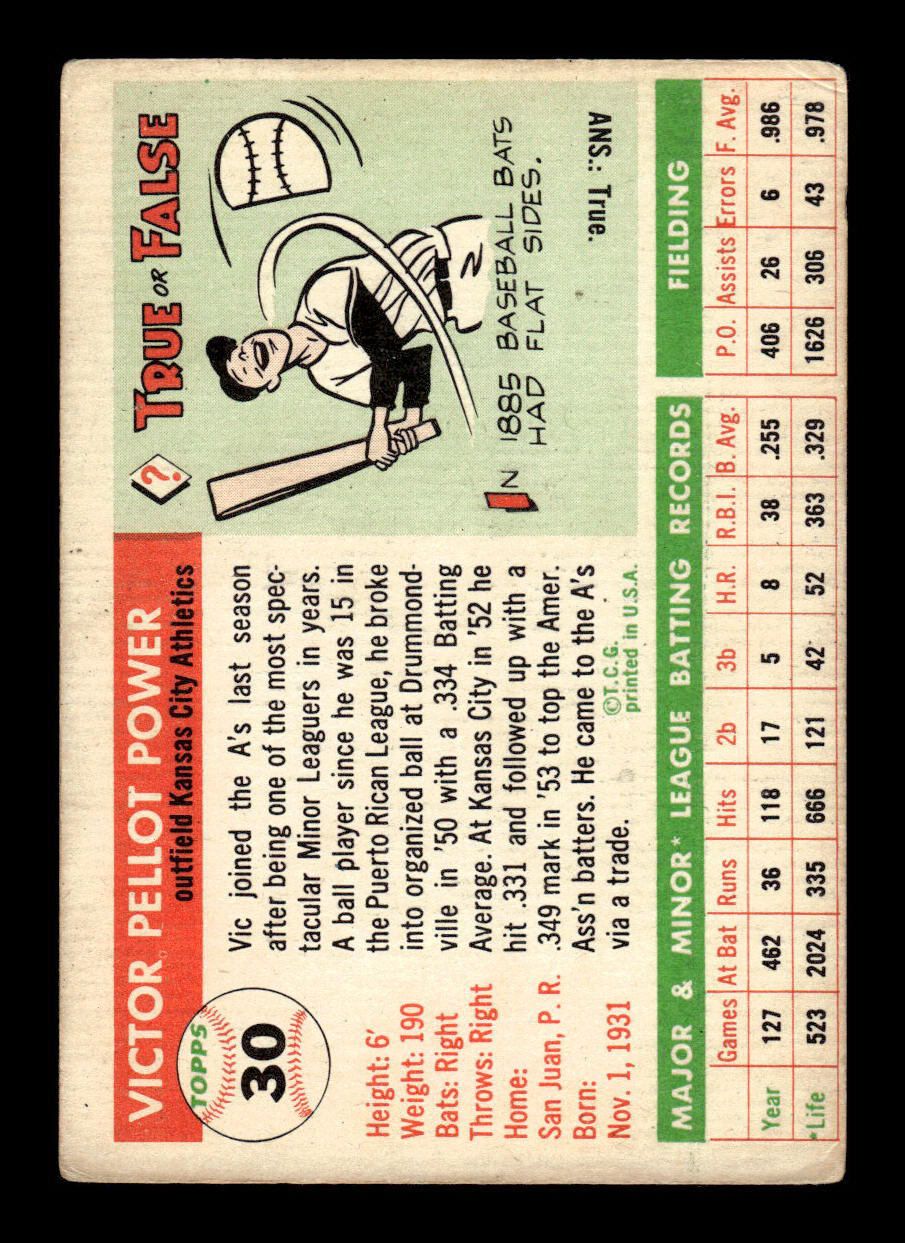 1955 Topps #30 Vic Power Kansas City Athletics VG 55B10007536