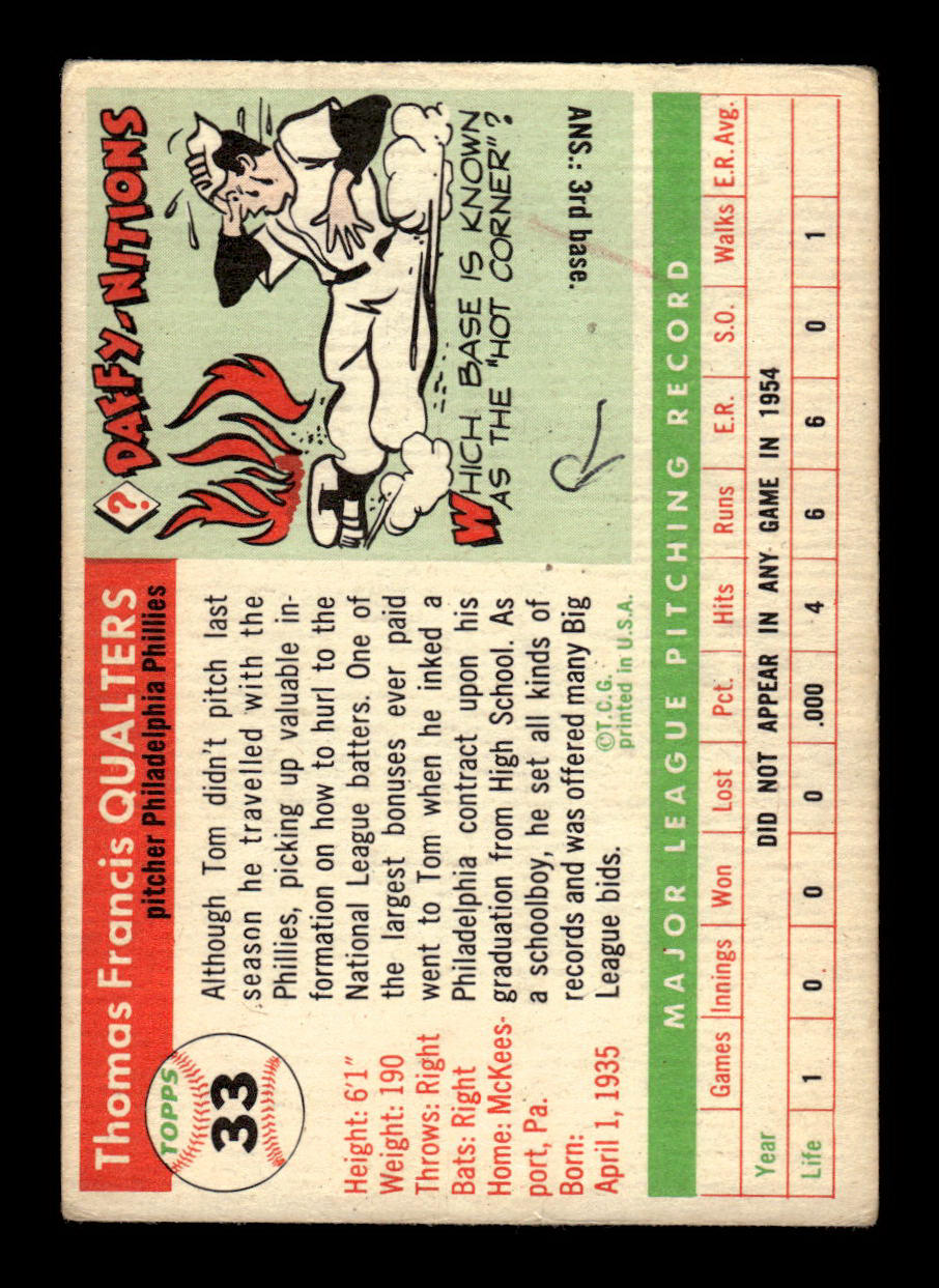 1955 Topps #33 Tom Qualters Philadelphia Phillies Poor mk 55B10007538