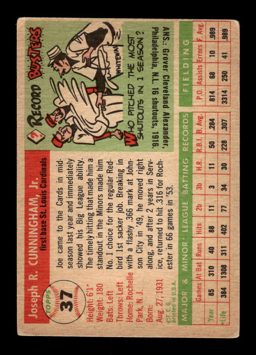 1955 Topps #37 Joe Cunningham St. Louis Cardinals VG 55B10007540
